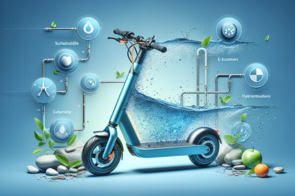 Illustration eines durch Wasserkraft überarbeiteten E-Scooters.